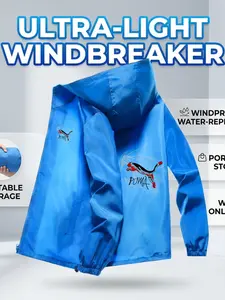 Men’s Lightweight Packable Windbreaker, Puma Hooded Jacket, Water-Resistant, Compact Fold, UV Protection, Travel & Daily Wear