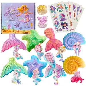 Skin-Safe Mermaid Bath Bombs for Kids with Surprise Toys Inside, 9 Extra Large Bath Salts with Calming and Long-Lasting Scent, Natural Bubble Bath Bombs for Girls Sensitive Skin