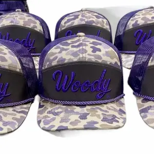 Purple Marsh /60 - Woody Brand Camo Purple Trucker Hat with Embroidered Logo and Mesh Back