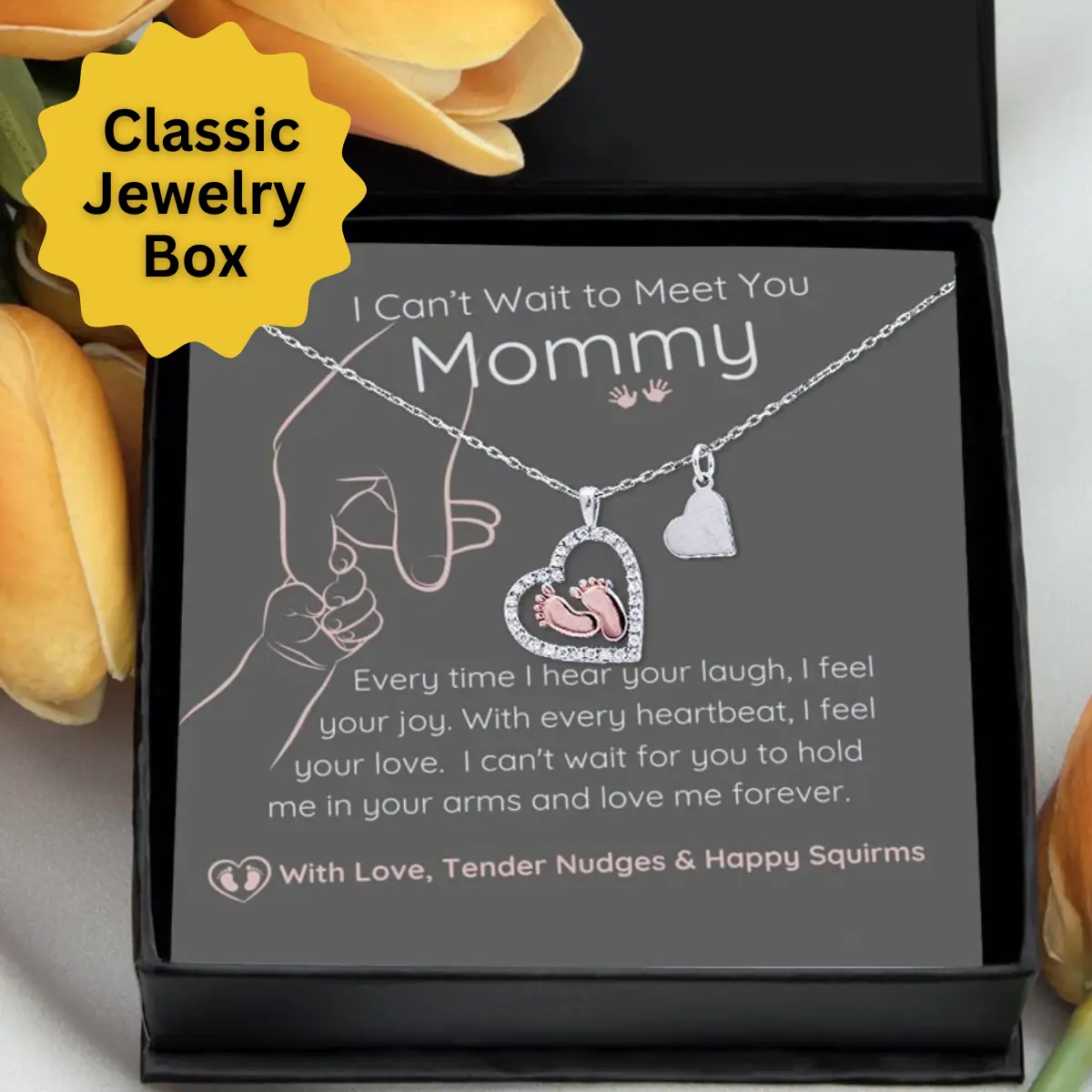 New Mom Necklace Gift for Expecting Mother, Pregnancy Baby Shower Gift, Mother-to-be Baby Feet Heart Necklace, Gift for Expecting Mom