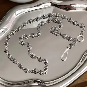 Rose fish hook necklace silver distressed clavicle necklace female jewelry daily match