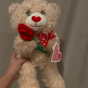 Valentine's Day Plush Bear with Red Rose and Heart Tag - Soft and Cuddly