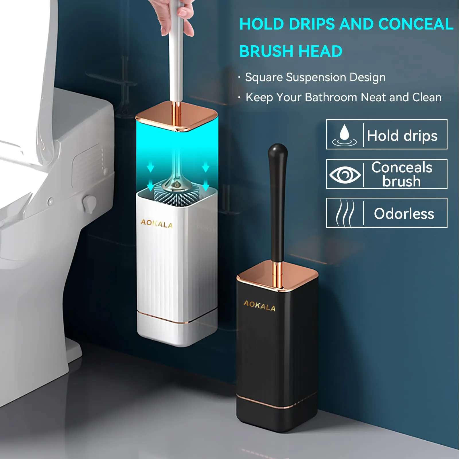 Silicone Toilet Brush, Toilet Brush With Holder, Durable No Dead Angle Toilet Cleaning Brush, Wall Mounted Toilet Brush for Bathroom Elegant, Bathroom Brush Cleaner, Bathroom Cleaning Tool