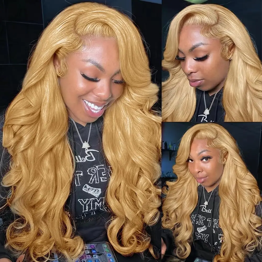 gk Honey Blonde HD Lace Front Wig  Brazilian Human Hair 180% Density Body Wave 21.5-22.5" Cap 13x6 Transparent Swiss Lace Frontal 27#