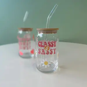 Classy and Sassy glass cup with bamboo lid and glass straw