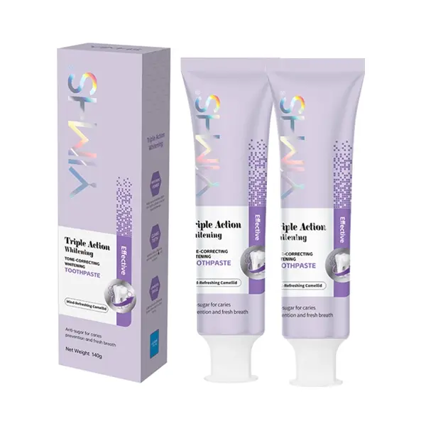 YIMHS  2 Pack Purple Tone Correcting Whitening Toothpaste, Optical Color Correction for Yellow Teeth & Stains, Non-Invasive Brightening with Xylitol & Mint, Fresh Breath, Gentle for Sensitive Teeth