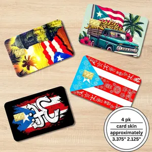Holographic Decal Sticker Kit, 4-Pack Puerto Rico Assorted Designs, 3.375x2.125in Universal Size, Easy Peel-and-Stick for Office Stationery