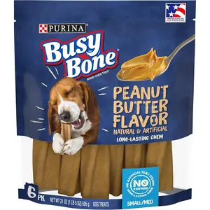 Purina Busy Bone Made in USA Facilities, Long Lasting Small\/Medium Breed Adult Dog Chews, Peanut Butter Flavor - 6 Count (Pack of 1), 21 oz