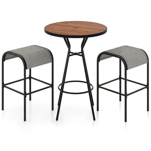 COSTWAY - 3 Pieces Outdoor Round Bar Table Set with 1.6 Inches Umbrella Hole