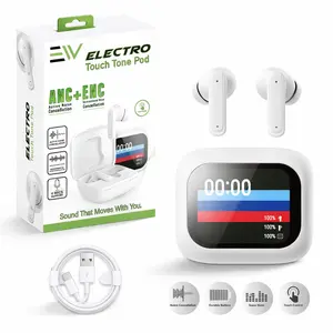 Electronic World Wireless Earbuds Bluetooth 5.3 ANC ENC Noise Cancelling Earbuds Touch Screen Case Built in Mic USB-C Fast Charging TWS Headphones White