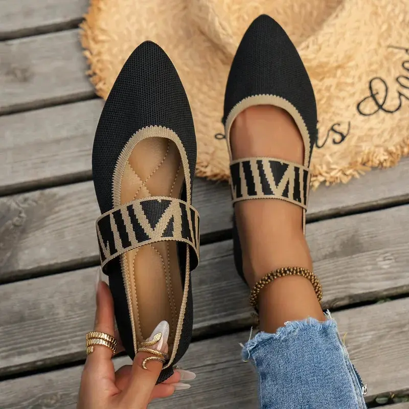 Socofy Women's No-Lace Mesh Upper Pointed Toe Slip-On Loafers - Rubber Sole Low-Heel Ballet Flats, Spring Casual Breathable Elegant Comfortable Low-Profile Footwear, Ekmt