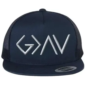 God Is Greater Than The Highs and Lows Embroidered Flat Bill Trucker Hat – Christian Faith Hat for Men & Women – Inspirational Religious Headwear – Faith-Based Streetwear with Powerful Message – Great Gift for Believers, Youth Groups & Church Events