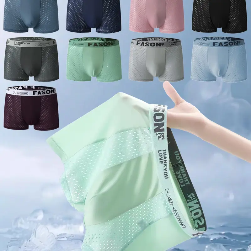 Men's Breathable Mesh Boxer Briefs, Medium Stretch Semi-Transparent Sports Fitness Underwear, Moisture-Wicking Gym Underwear, Workout Innerwear, Training Underwear, Sweat Wicking Underwear
