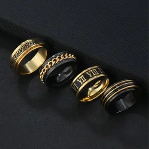 Stylish Stainless Steel Roman Character Text Decoration Men's Ring Set - Suitable for Daily Matching Use and Festive Jewellery