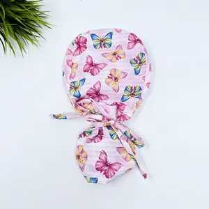 Butterflies Ponytail scrub cap for women with satin lined option by Paradise Caps.