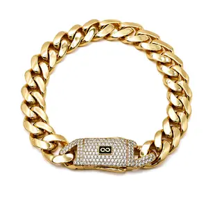 MONACI 14K Yellow Gold Hollow Cuban Bracelet 8" Inches 11MM Handcrafted in NYC with Cubic Zirconia Lock
