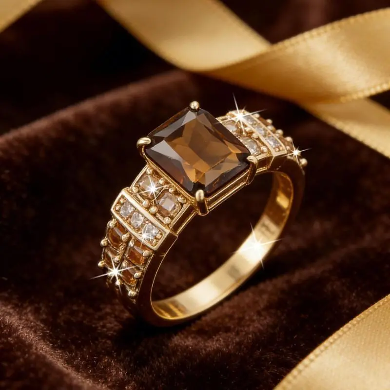 Women's Synthetic Stone Costume Ring - 1PC Square Main Stone, Fine Cubic Zirconia Accents, Metal Coating, Glamorous, Dazzling Shine, No Extra Fees, Sizes 6-10, Ideal for Daily Wear or Birthday Gift