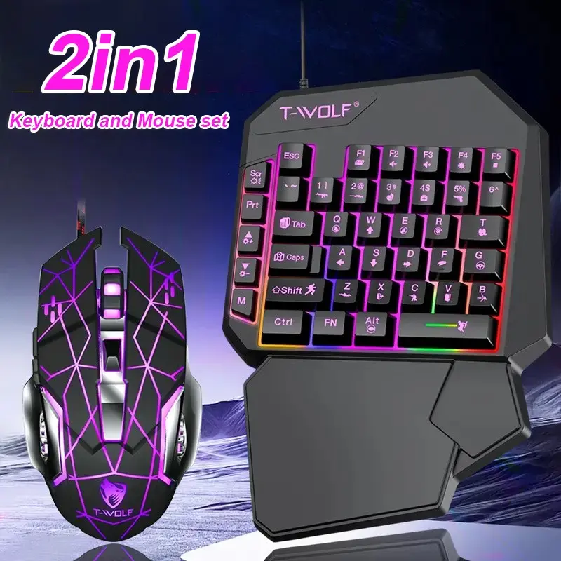 Single-Handed Gaming Keyboard and Mouse Set, PC Gaming Accessories - Compact 40-Key Mechanical Feel Keypad with Rainbow Backlighting & Ergonomic Wrist Rest, 6-Key Programmable DPI Adjustable Gamer Mouse (3200DPI) for PC, Laptop, FPS Games, Compact Gaming