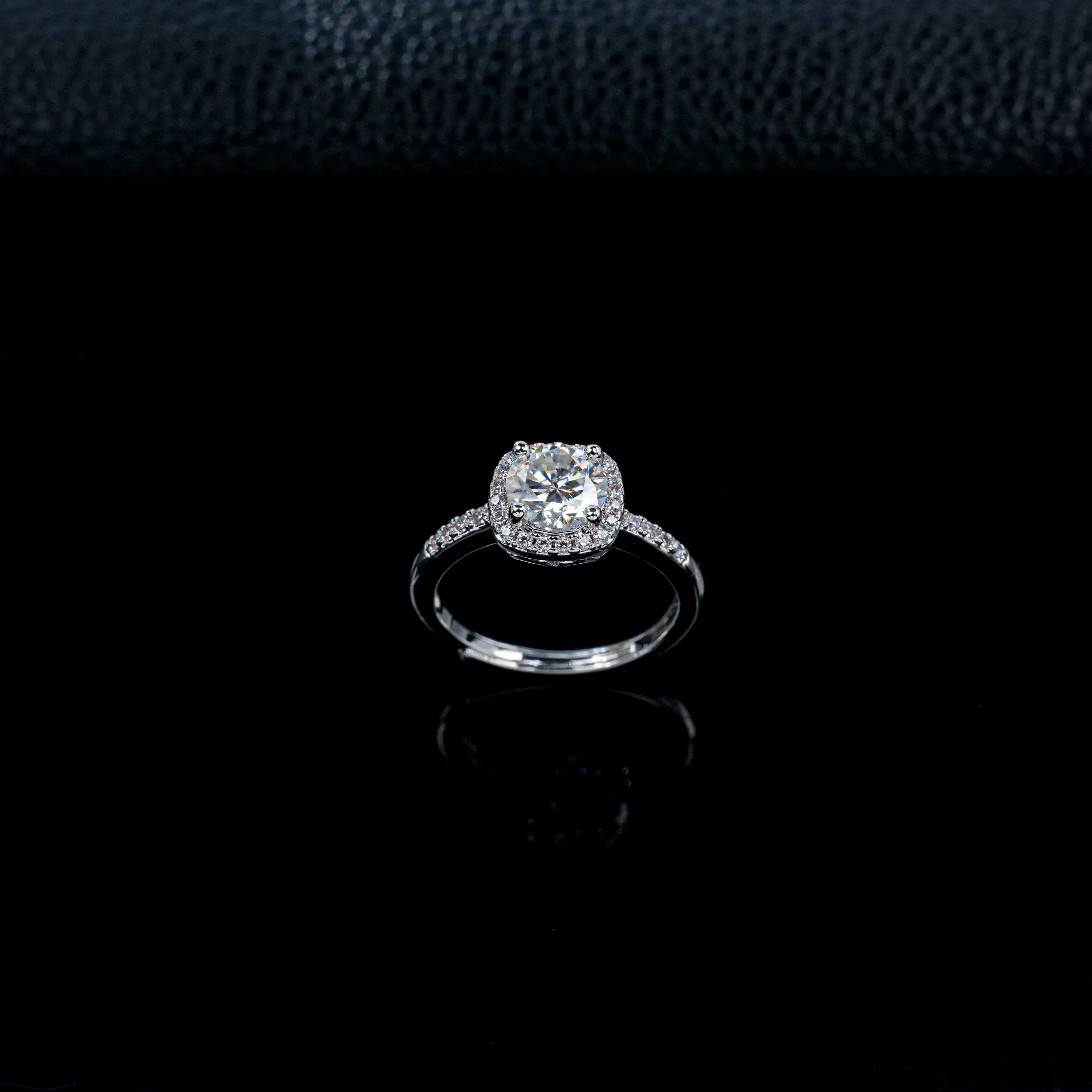 Sophisticated Moissanite Cushion Halo Pavé Ring