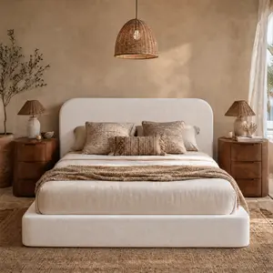 RECCI Airframe Queen Bed Frame, Cloud Upholstered Design with Rounded Headboard, Fully Cushioned Panels, Modern Low-Profile Platform, Soft-Edge Build, Sturdy Support, Easy Assembly, No Box Spring Needed