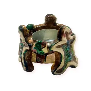 Heather Goldminc Blue Sky Christmas Tea Light Candle Holder with Unique Design and Colorful Accents Ceramic Decor