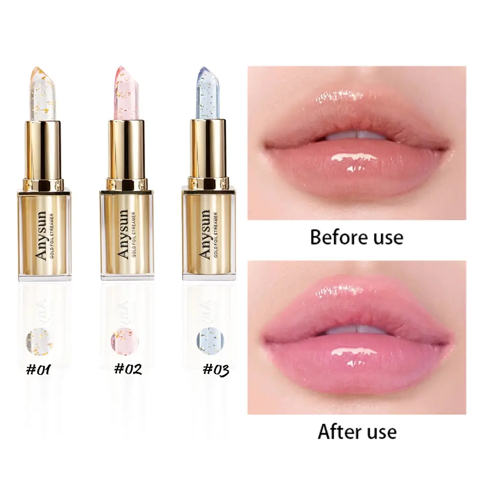 Dream Gold Foil Color Changing Lipstick, Clear Crystal Jelly Lipstick with Flower & Gold Flakes, Temperature-Responsive Moisturizing Lip Balm, Long-Lasting Hydrating Lip Gloss for Women