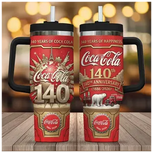 Limited Edition Coca-cola 140th Anniversary Tumbler (1886-2026), 40oz Red Insulated Travel Mug With Handle & Straw, Vintage Polar Bear Graphic Coke Collector Cup, Classic Soda Lover Gift, Gift For Coca Cola Fans, New Flasks 2026
