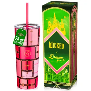 WICKED Glinda 24 oz Stainless Steel Insulated Tumbler with Lid & Straw - Portable Drinkware