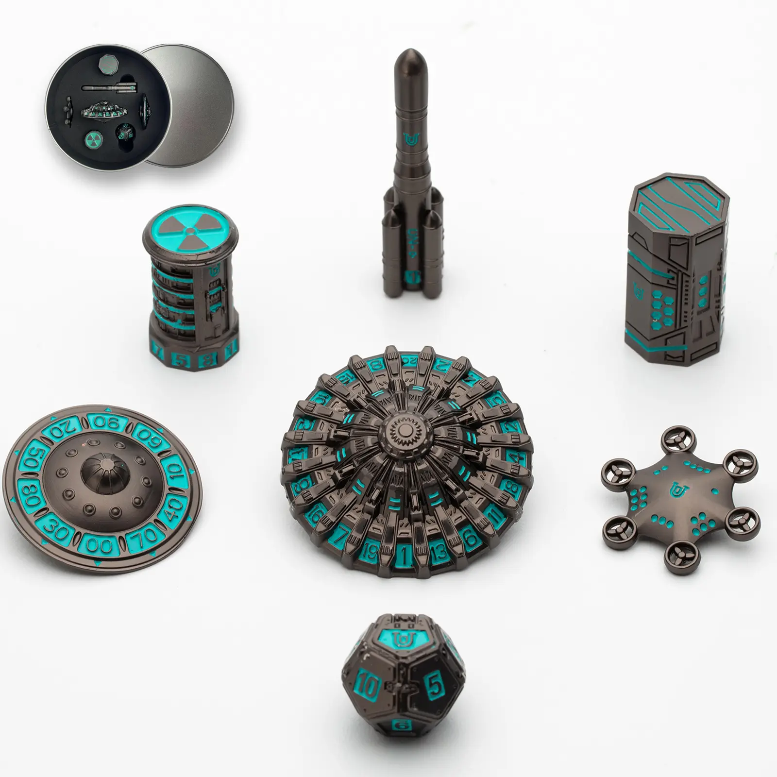 Sci-Fi Pioneer Mars Edition Metal DND Dice Set - Durable Protector Included for Dungeons & Dragons, TTRPG Tabletop Games with Futuristic Design