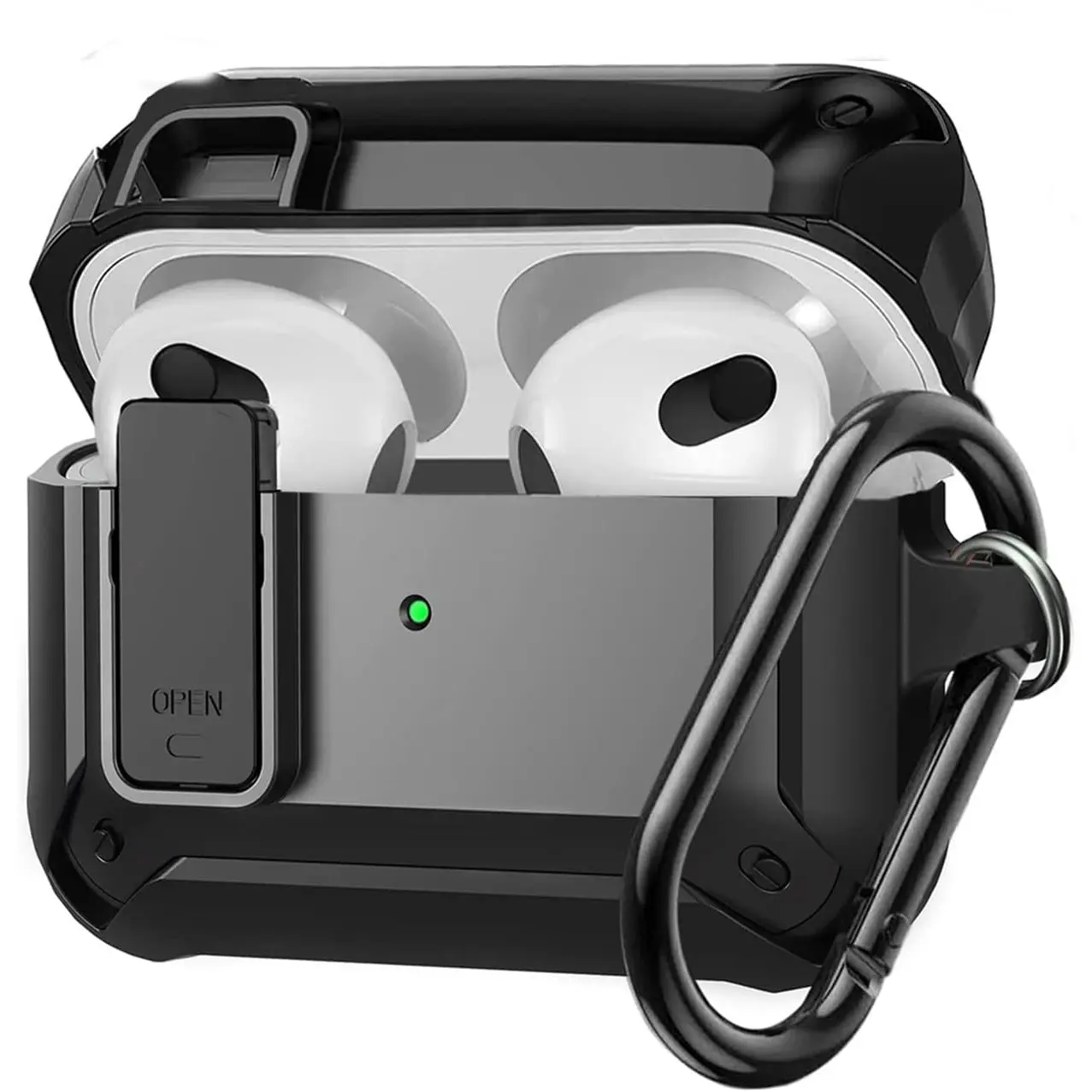 Rugged Case With Secure Lock Clip, Drop Protection, Perfect Fit, Durable Material for AirPods 3rd Gen with Keychain