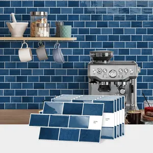 10pc Marble Self-Adhesive Waterproof Wallpaper, Sky Blue Brick Sticker, High Temperature & Oil Resistant, Cuttable DIY Kitchen Decor