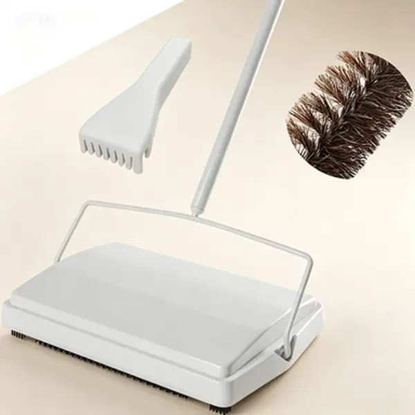 Hand-Operated Multi-Surface Carpet Sweeper - 42-Inch Non-Electric No Outlet Needed Home Care Broom with High-Quality Natural Horse's Mane Bristles, Dual Roller, Double Bin, Heavy Duty Rotor Brushes, Lightweight Push Cleaner for Pet Hair, Hard Floors