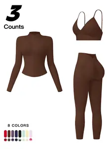 Women's Outdoor Running Quick-Dry Jacket and High-Waist Leggings Set, V-Neck Long Sleeve Yoga Tops for Fitness and Casual Wear