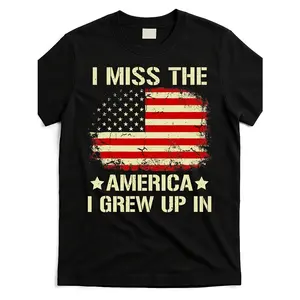 Retro Worn American Flag Design T-Shirt I Long for The America of My Childhood Patriotic Phrase Unisex Comfortable Fit Tee for Both Genders Casual Round Neck Top American Comfortable Tee Graphic.png