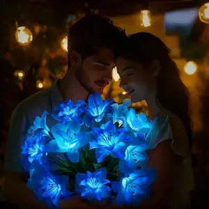 2025 New Solar Valentine's Day Lights, Outdoor Solar Lily Lights, Solar Flower Lights, Solar Pathway Lamp, Outdoor Waterproof 7-Head Lily Flower Landscape Lights for Garden Yard Pathway Patio Decoration, Outdoor Solar Led, Solar Outside Lights