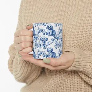 [Sale off up to 50%] Cavapoo Toile de Jouy Mug- Elegant French Toile Coffee Cup Gifts for Cavapoo Mom, Cavalier Mix Dog Lovers Chinoiserie Blue Floral Tea Cup, 11oz & 15oz ceramic mug