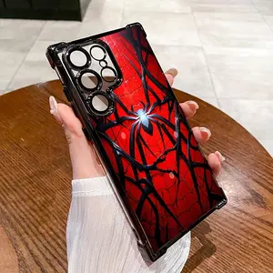 Designed for SAMUNG Galaxy S24/S23/S22 S24+/S23+/S22+ Ultra FE Plus Phone Case Luxury Electroplated Clear Drop Protection Four Corner Anti-Shock Protective Phone Case Cover Silvery Black MCU Red Spider Comic Movie 07v-i075