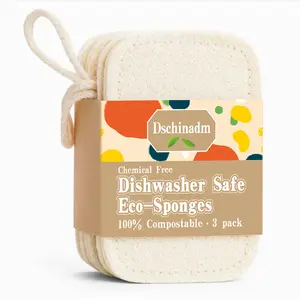 3-Pack Organic Loofah Sponges | Natural, Biodegradable & Eco-Friendly | Multi-Use Scrubber for Kitchen Cleaning & Body Exfoliating, 4.4x2.8 Inches