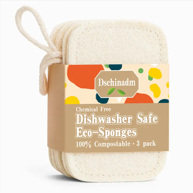 3-Pack Natural Luffa Cleaning Sponges 100% Organic, Compostable & Non-Scratch | Plant-Based Kitchen Dish Scrubber, 4.4x2.8 Inches