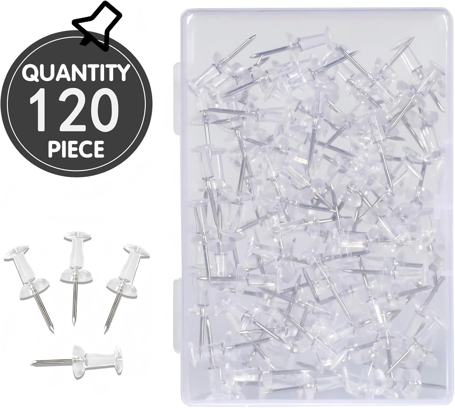 120-Pack Push Pins for Bulletin Board, Thumb Tacks with Clear Plastic Tip and Steel Tip, Portable and Durable Wall Tacks Suitable for Cork Board, Office and Daily Life