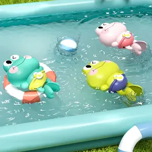 Wind Up Frog Bath Toy with Water Spray 12.5Cm Plastic Floating Pink Blue Green Pool Shower Fun Kids Halloween Christmas Gift