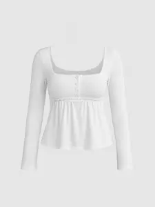 Women's Y2K Simple Square Neck Long Sleeve Top, Casual Striped Design, Loose-Fitting, All Seasons, Perfect for Daily Wear