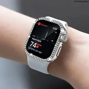 Bling Diamond Apple Watch Case Accessory, Full Protective Bumper with Tempered Glass, Shockproof Tech Accessory for Series 3-9 & SE, 38-45mm Screen Protector, Accessories, Tech Accessories