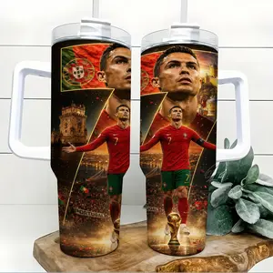Portugal No.7 Football Glory 40oz Tumbler with Handle and Straw Red Soccer Legend Trophy Cup World Game Champion Style Insulated Stainless Steel Travel Mug Sports Water Bottle Coffee Cup Gift for Men Teens Football Fans