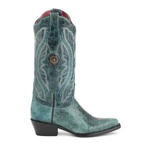 Ferrini Womens Twilight Embroidered Snip Toe Pull On  Casual Boots Mid Calf Low Heel 1-2" - Blue