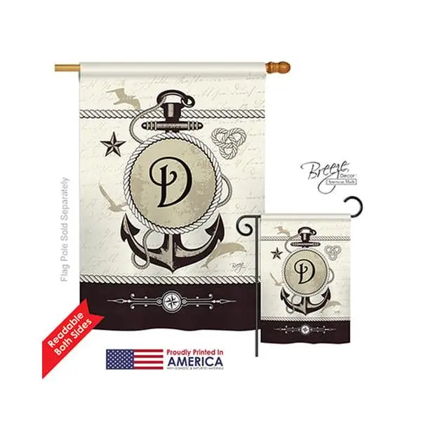 Breeze Decor 30186 Nautical D Monogram 2-Sided Vertical Impression House Flag - 28 x 40 in., Polyester, Yard Decor