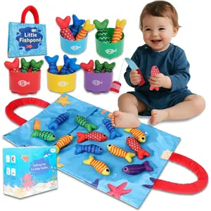 Fishing Toy for Babies 6-18 Months, Soft Cloth Ocean Sensory Toy with Stacking Cups & Color Sorting, Early Learning Toy, First Birthday Gift for Boys Girls