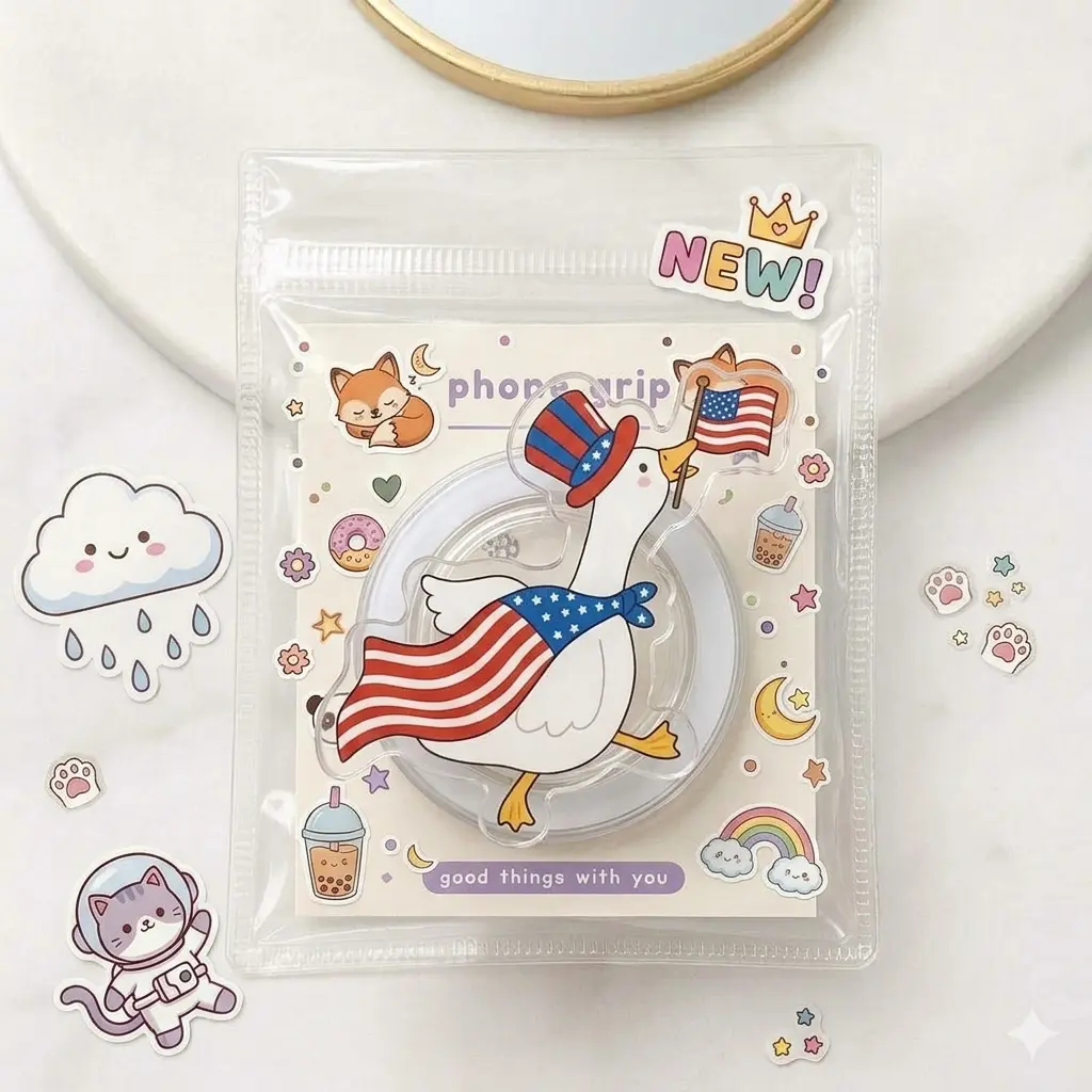 Patriotic Goose Phone Grip – Cute American Flag PopSocket, Fun Summer Phone Accessory for USA Lovers & Teens