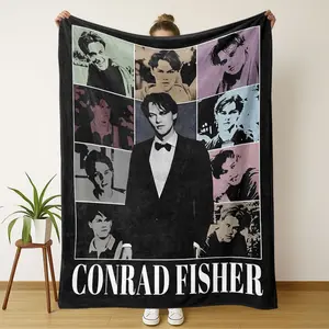 Comfortable Flannel Blanket, Conrad Fisher Print Patchwork Design, Soft Warm All-Season Throw for Sofa Bed Travel Camping, Flannel Cozy Blanket, Figure Print Blanket