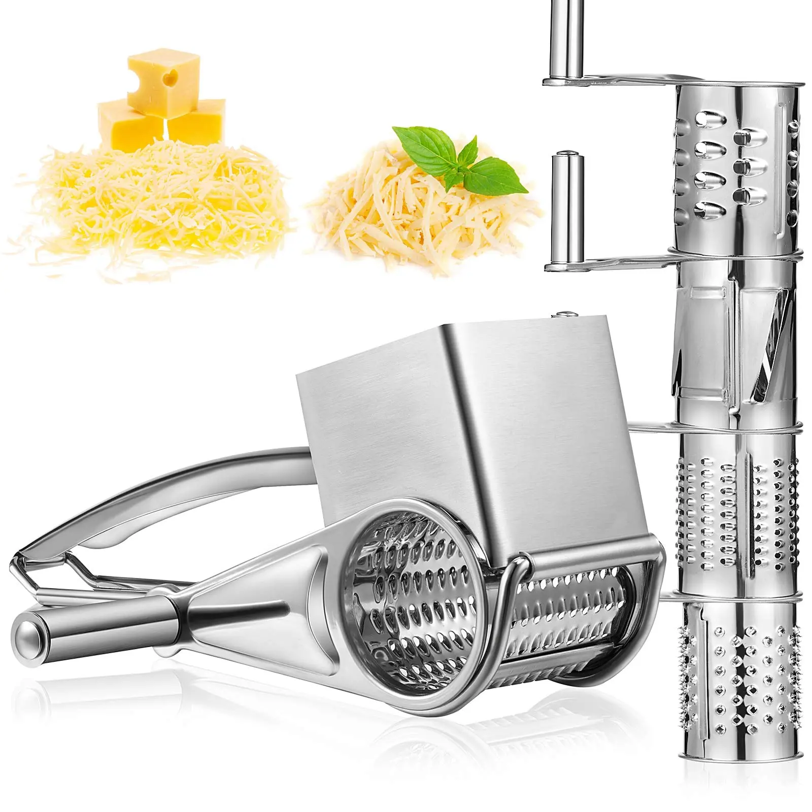 Rotary Cheese Grater Stainless Steel Handheld Parmesan Slicer Shredder With 4 Drum For Grating Hard Chocolate Nuts Kitchen Tool